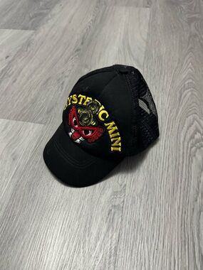 Hysteric Glamour Kids Black Trucker Hat with Red & Yellow Patch